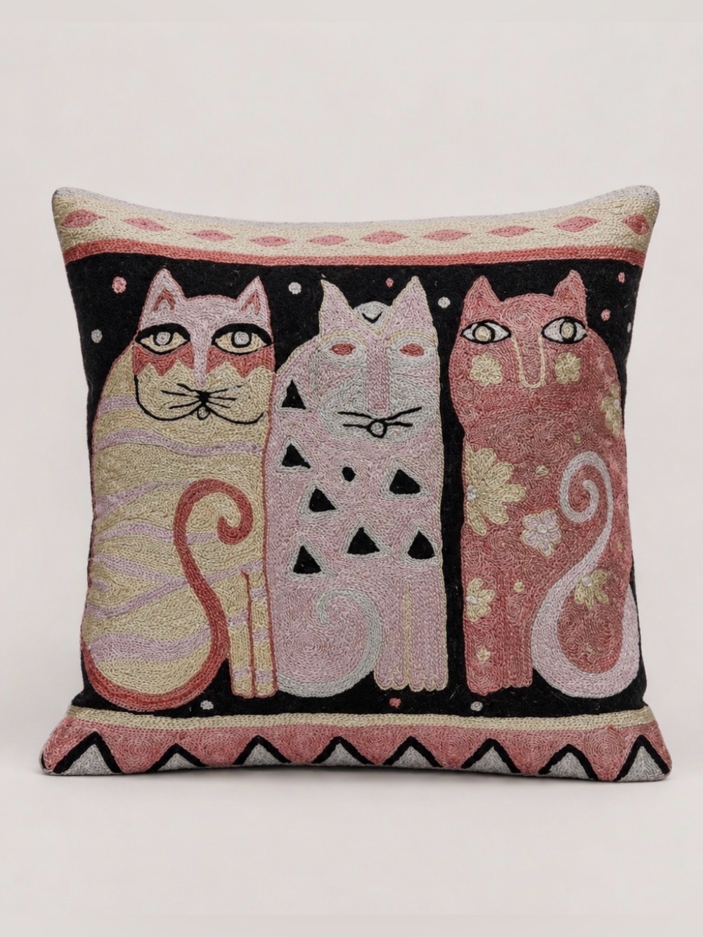 Laurel Burch Embroidered Cats Decorative Pillow Cover Case Sz 17” x 17” Novelty